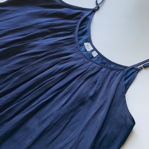 Navy Blue Pleated Scoop Neck Sleeveless Blouse